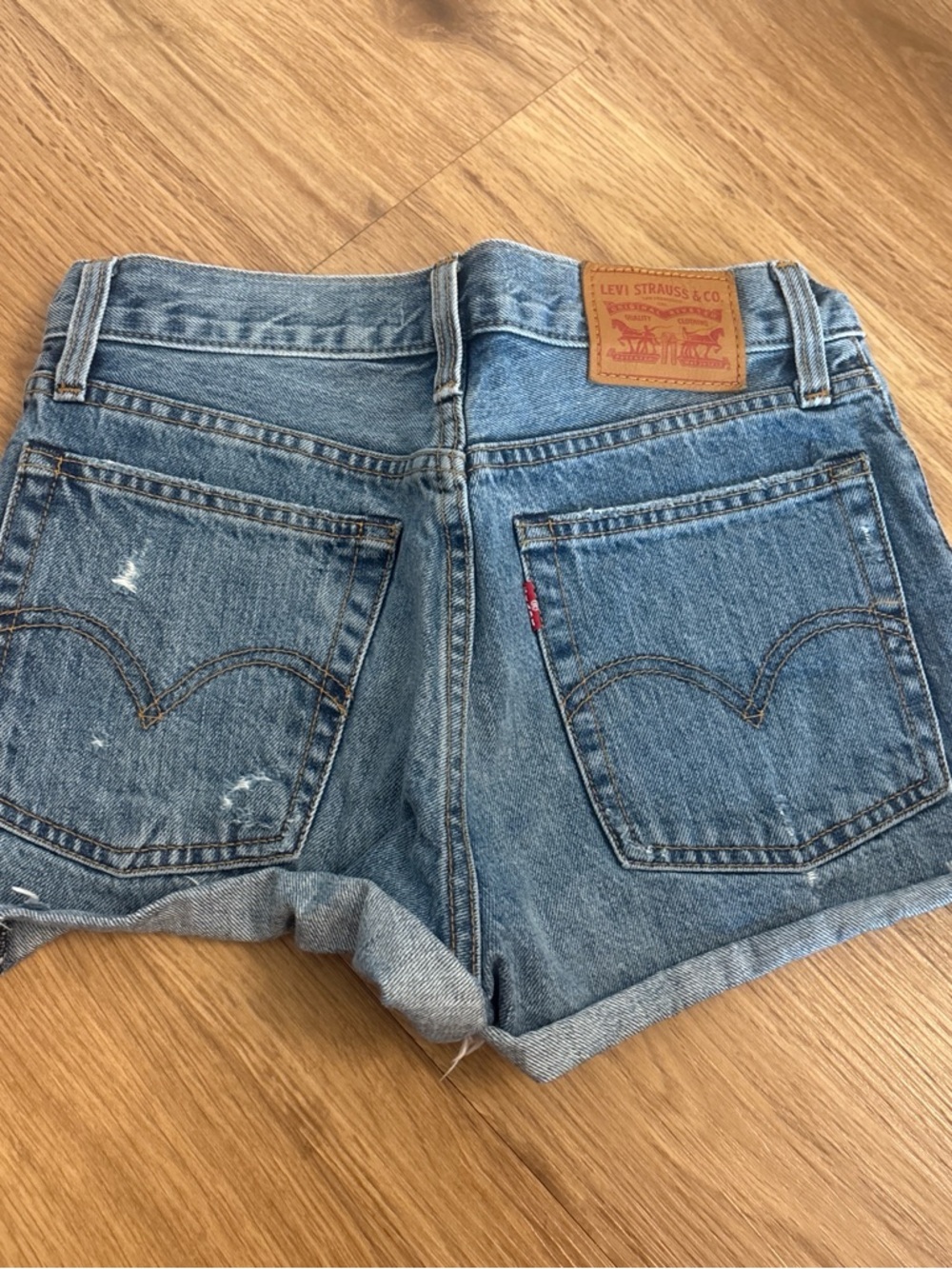 Levi's Blue Distressed Rolled-Hem Denim Shorts
